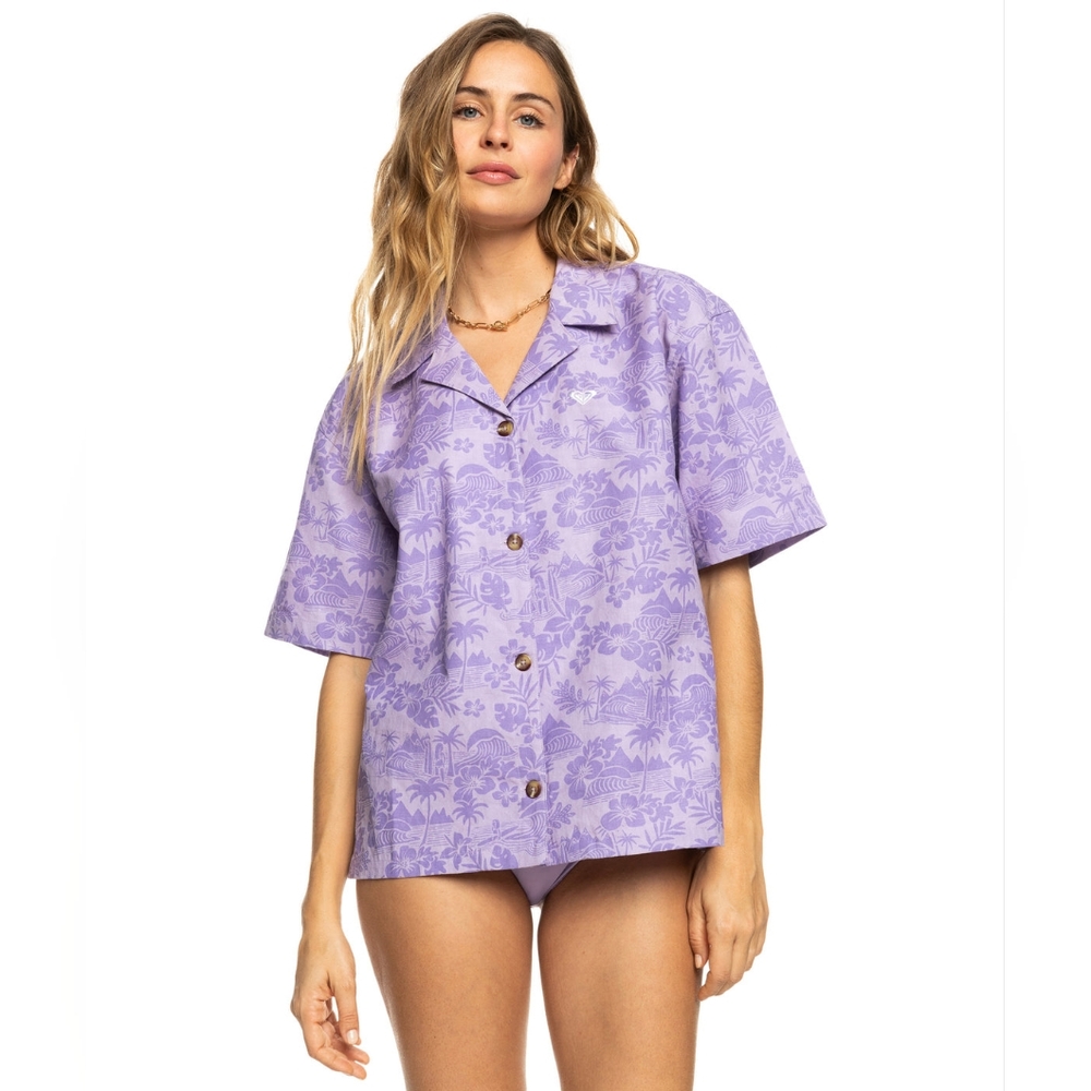 NWT Roxy Surf.Kind.Kate. Printed Shirt-Purple Rose Surf Friends Size‎ SM